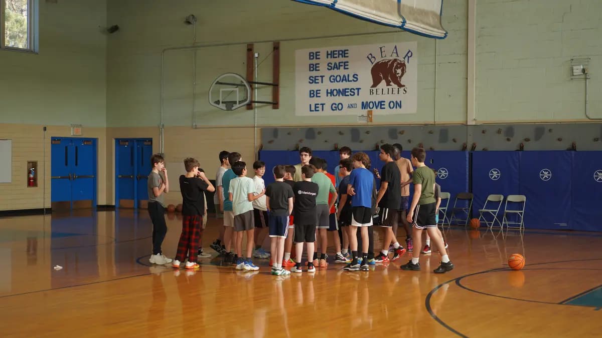 Basketball clinic huddle