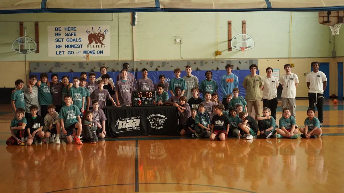 Newton Athletic Association basketball clinic — full group